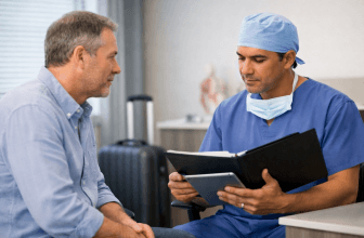 Patient discussing post-bariatric surgery care with a clinician