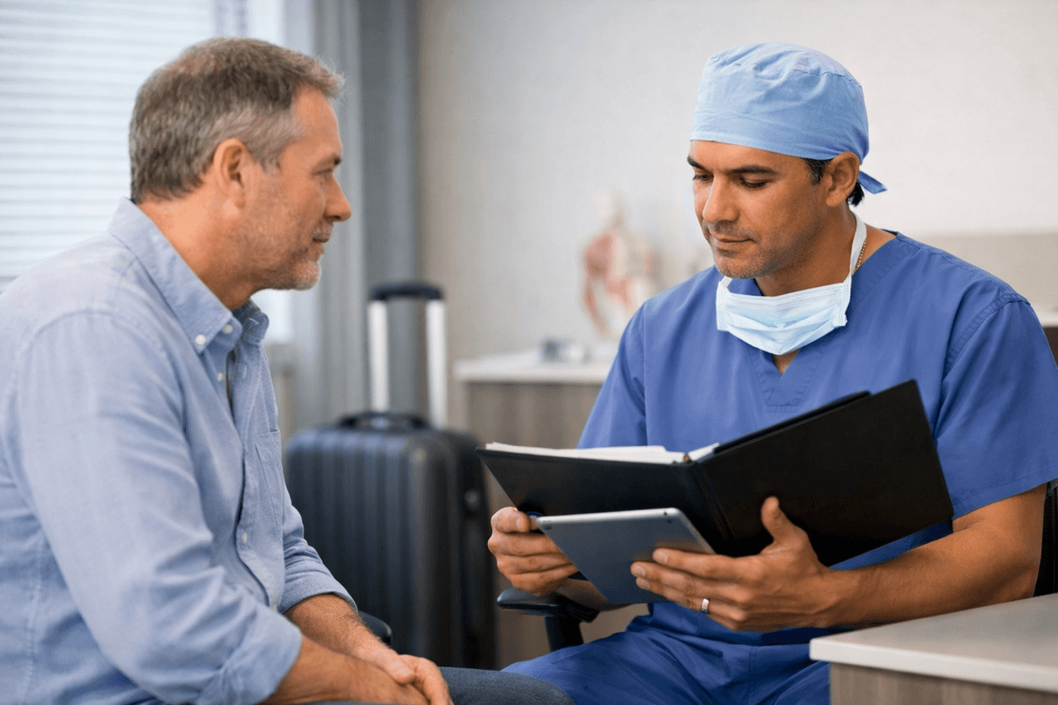 Patient discussing post-bariatric surgery care with a clinician