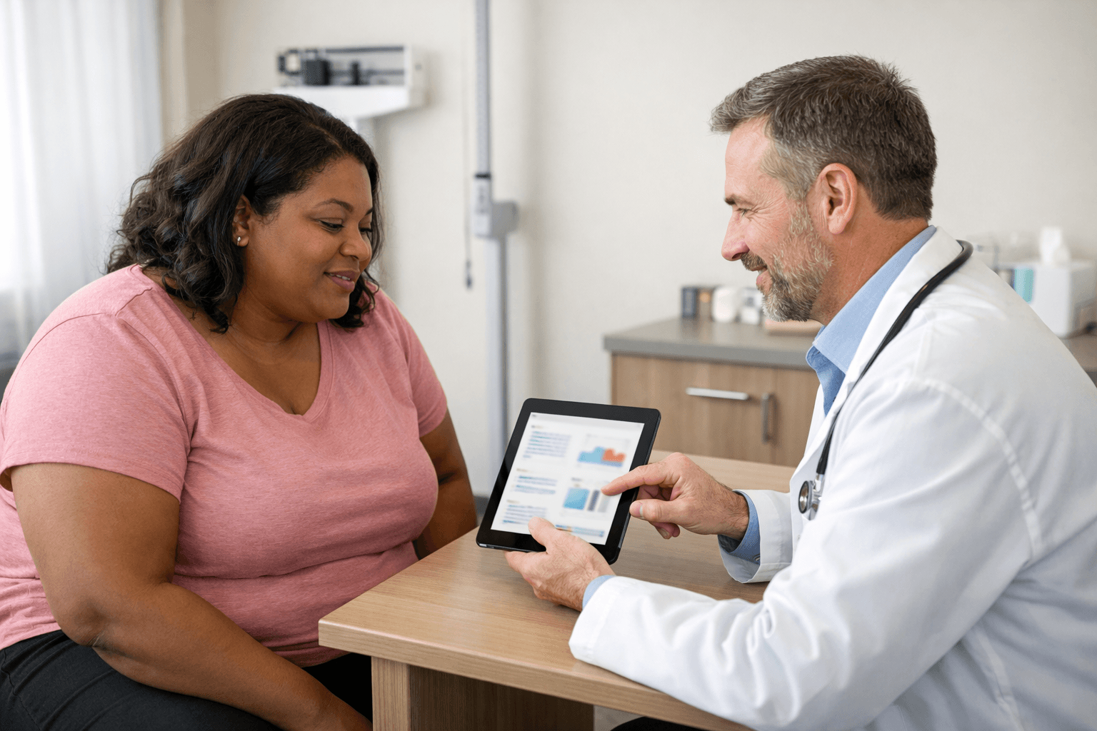 Patient discussing bariatric surgery eligibility with a doctor