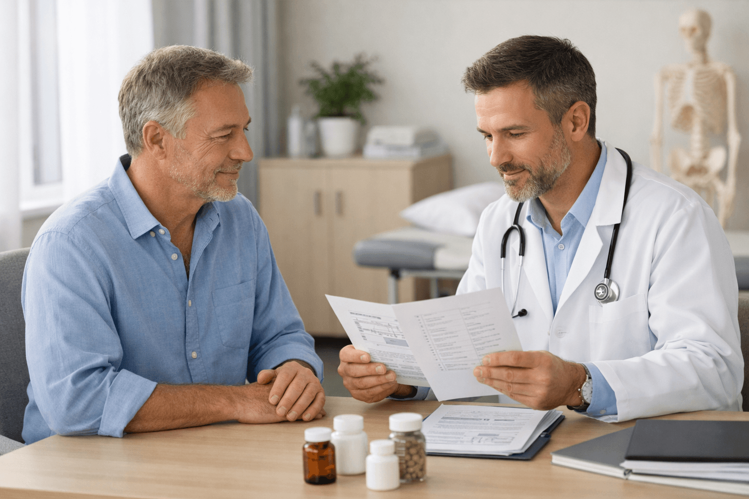 Patient and clinician reviewing bariatric follow-up records