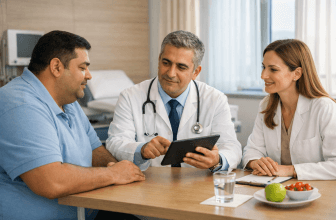Patient discussing bariatric surgery care with a medical team