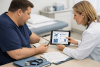 Patient reviewing medical travel insurance with a healthcare professional
