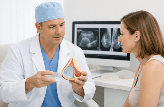 Plastic surgery consultation about breast implant concerns