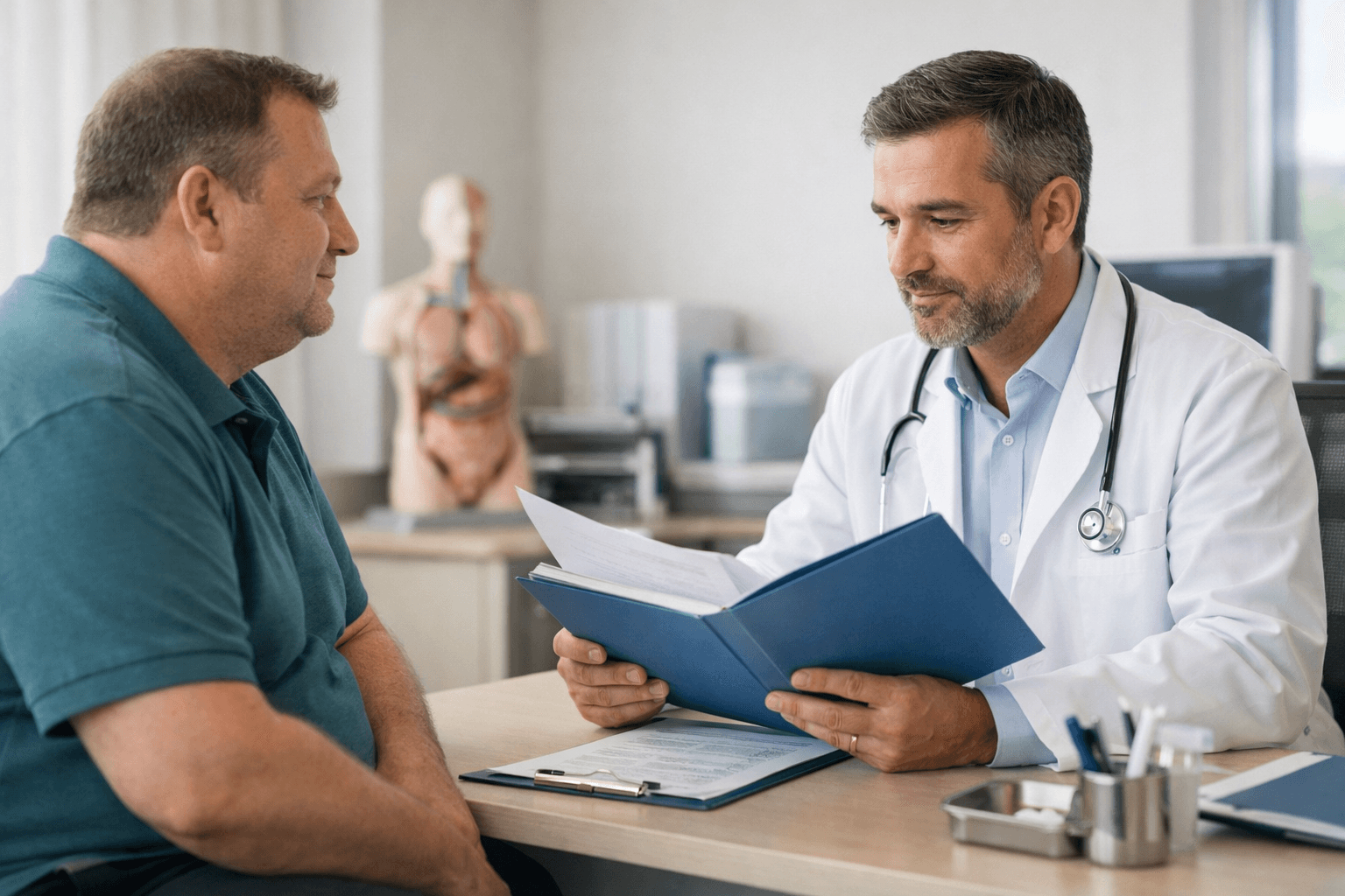 Patient discussing bariatric surgery planning with a surgeon