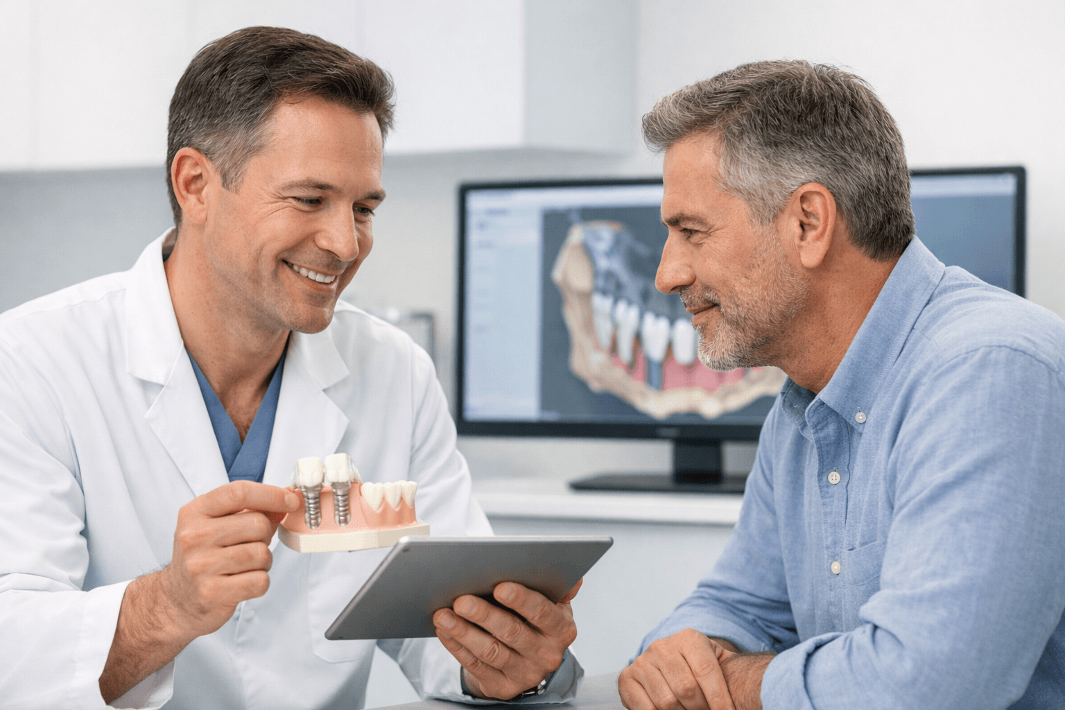 Dentist discussing implant planning with a patient