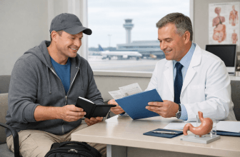 Patient discussing post-bariatric surgery travel plans with a surgeon