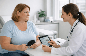 Patient discussing postoperative hair shedding with a healthcare professional
