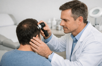 Hair restoration consultation with scalp assessment