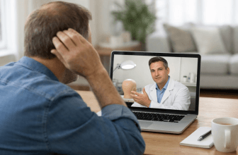 Patient attending a remote hair transplant consultation