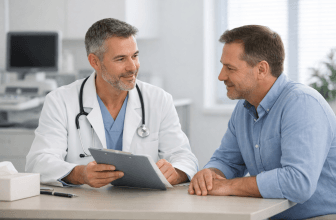 Doctor reviewing postoperative care information with a patient