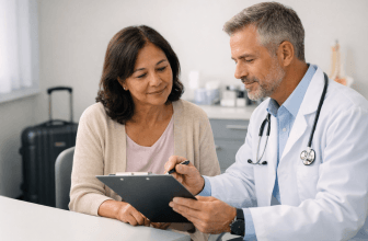 International patient discussing a surgical care checklist with a doctor