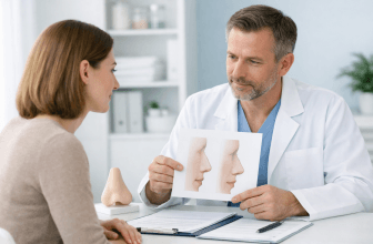 Patient discussing revision rhinoplasty with a surgeon