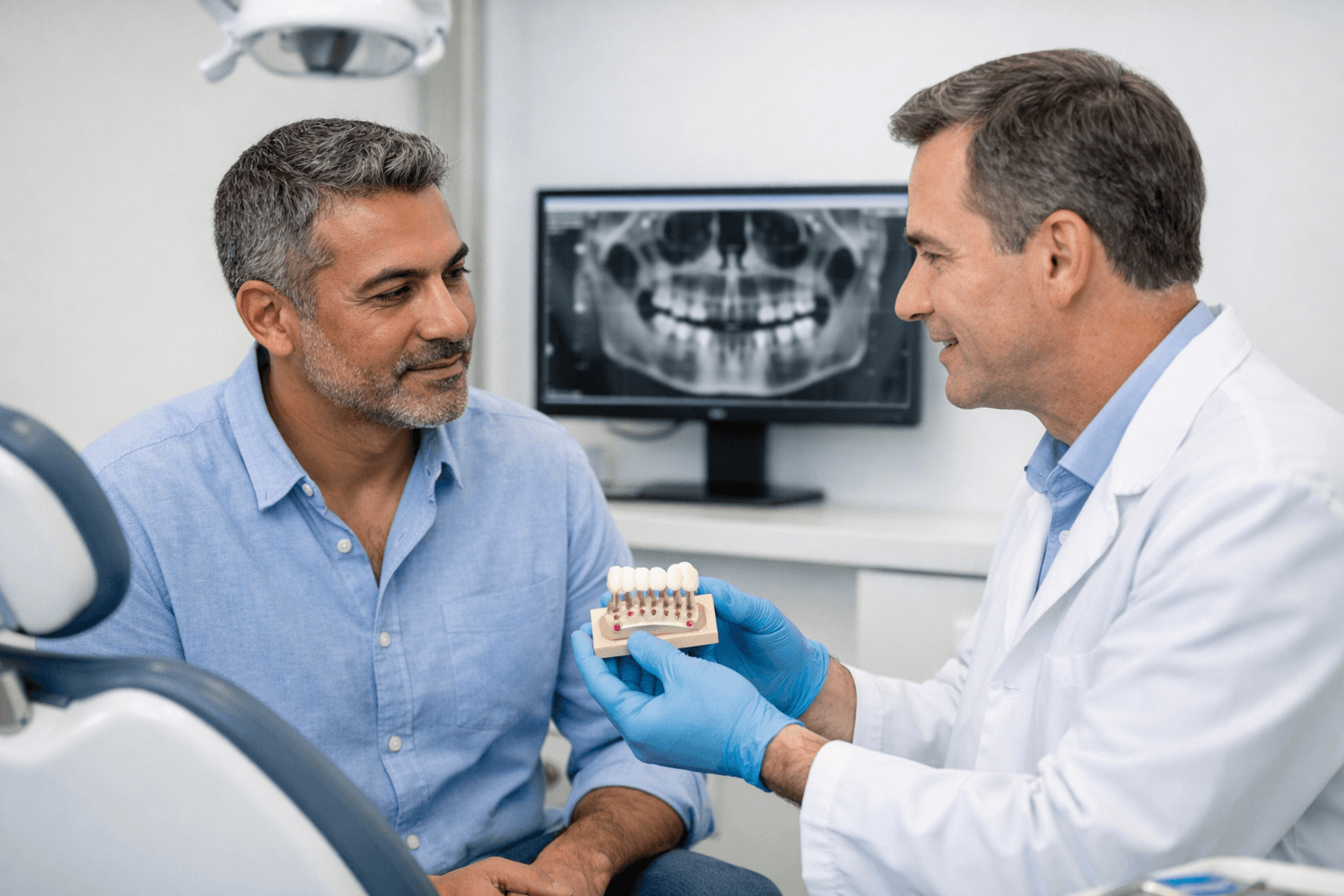 Patient discussing a dental implant treatment plan with a dentist