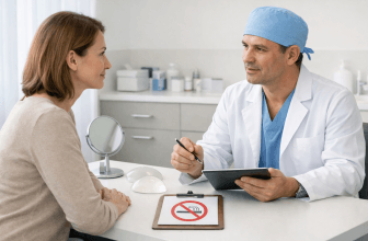 Patient discussing smoking before plastic surgery with a surgeon