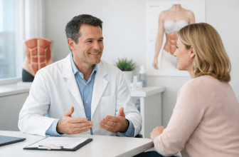 Plastic surgery consultation about abdominal contouring options